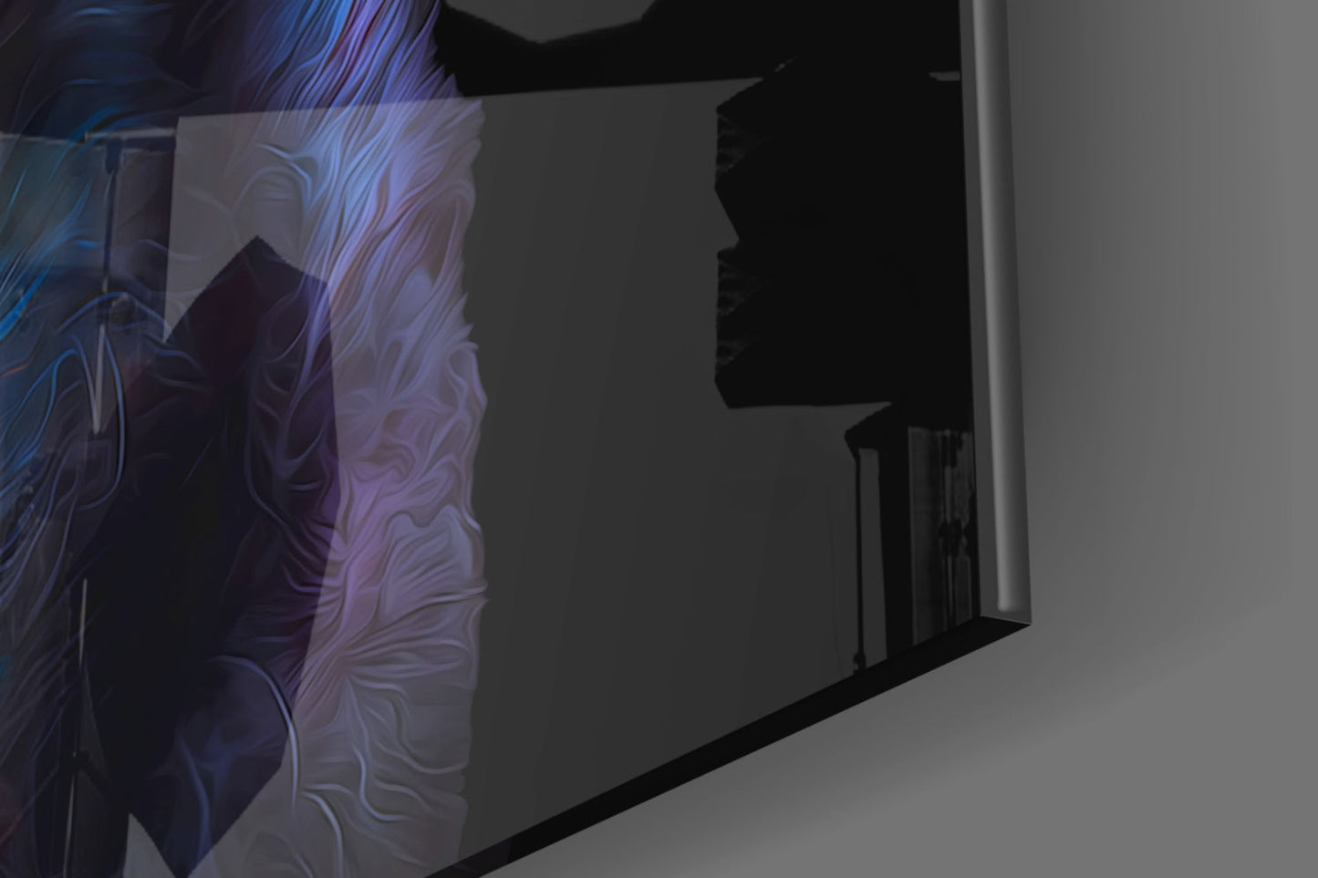 Golden Blue Glowing Dog Portrait Glass Wall Art