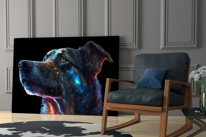 Golden Blue Glowing Dog Portrait Glass Wall Art