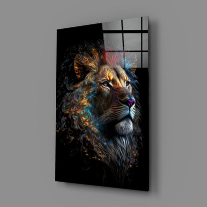 Copper Blue Swirling Mane Lion Glass Wall Art