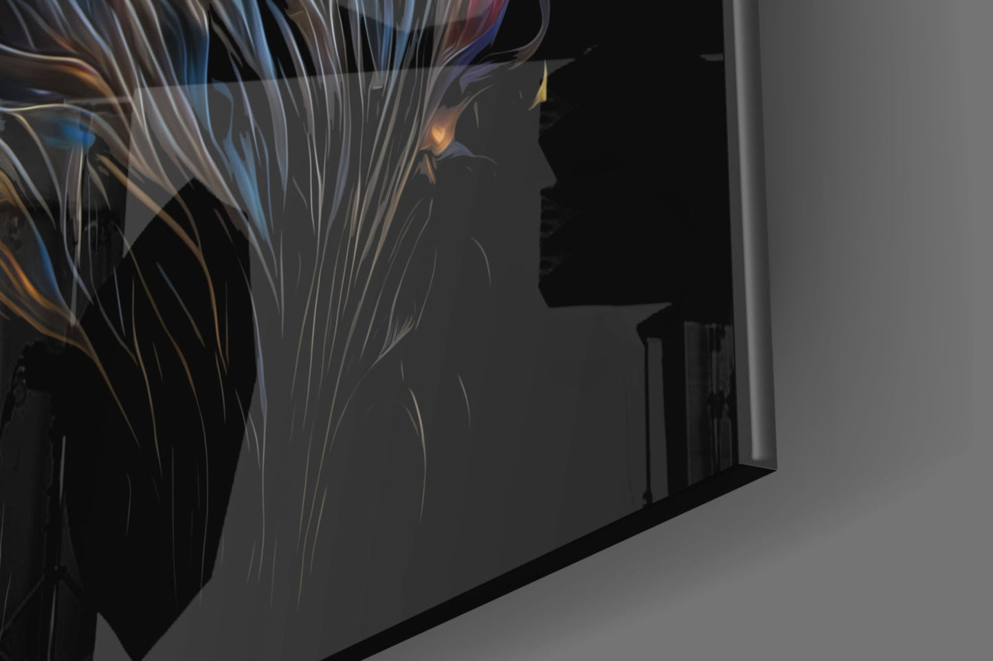 Copper Blue Swirling Mane Lion Glass Wall Art