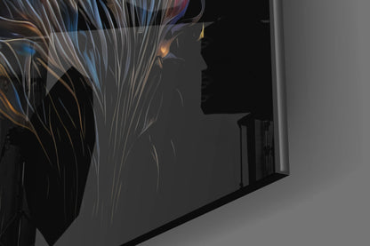 Copper Blue Swirling Mane Lion Glass Wall Art