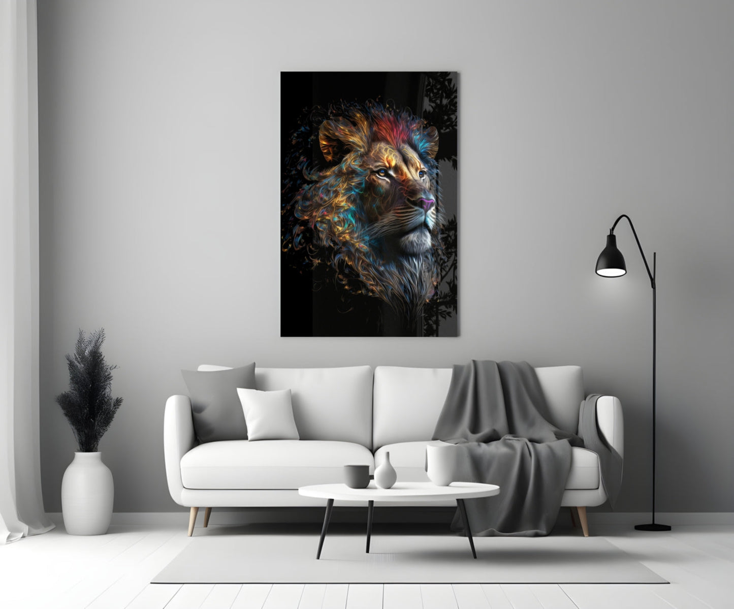 Copper Blue Swirling Mane Lion Glass Wall Art