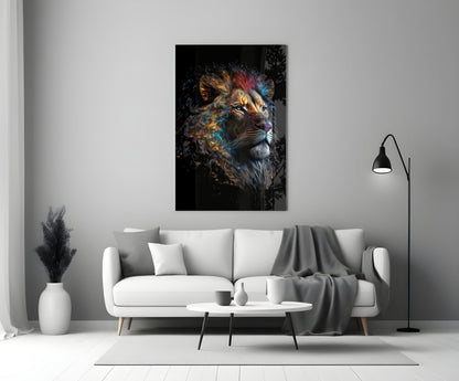 Copper Blue Swirling Mane Lion Glass Wall Art