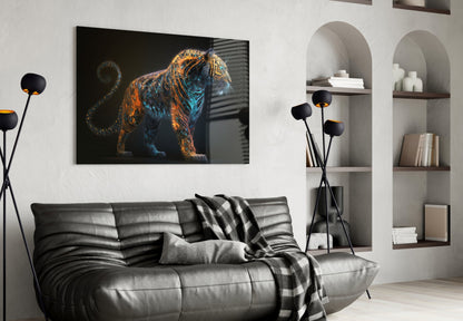 Copper Teal Standing Tiger Curl Tail Glass Wall Art