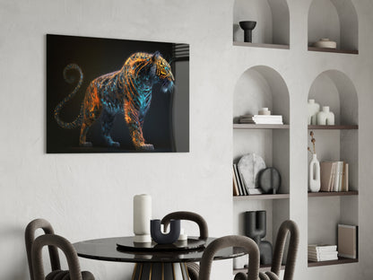 Copper Teal Standing Tiger Curl Tail Glass Wall Art