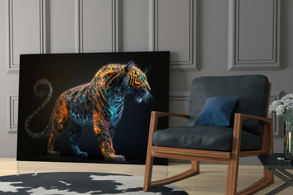 Copper Teal Standing Tiger Curl Tail Glass Wall Art