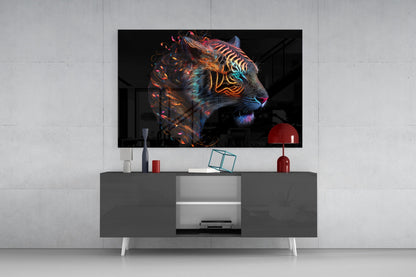 Fiery Swirl Leopard Head Profile Glass Wall Art