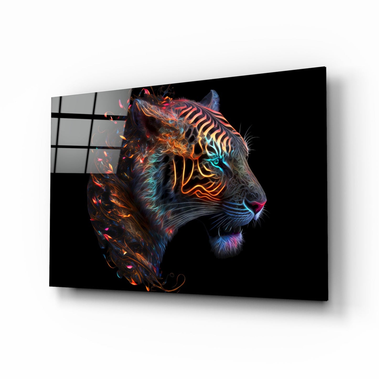 Fiery Swirl Leopard Head Profile Glass Wall Art