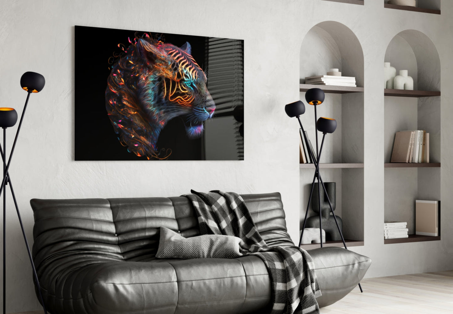 Fiery Swirl Leopard Head Profile Glass Wall Art