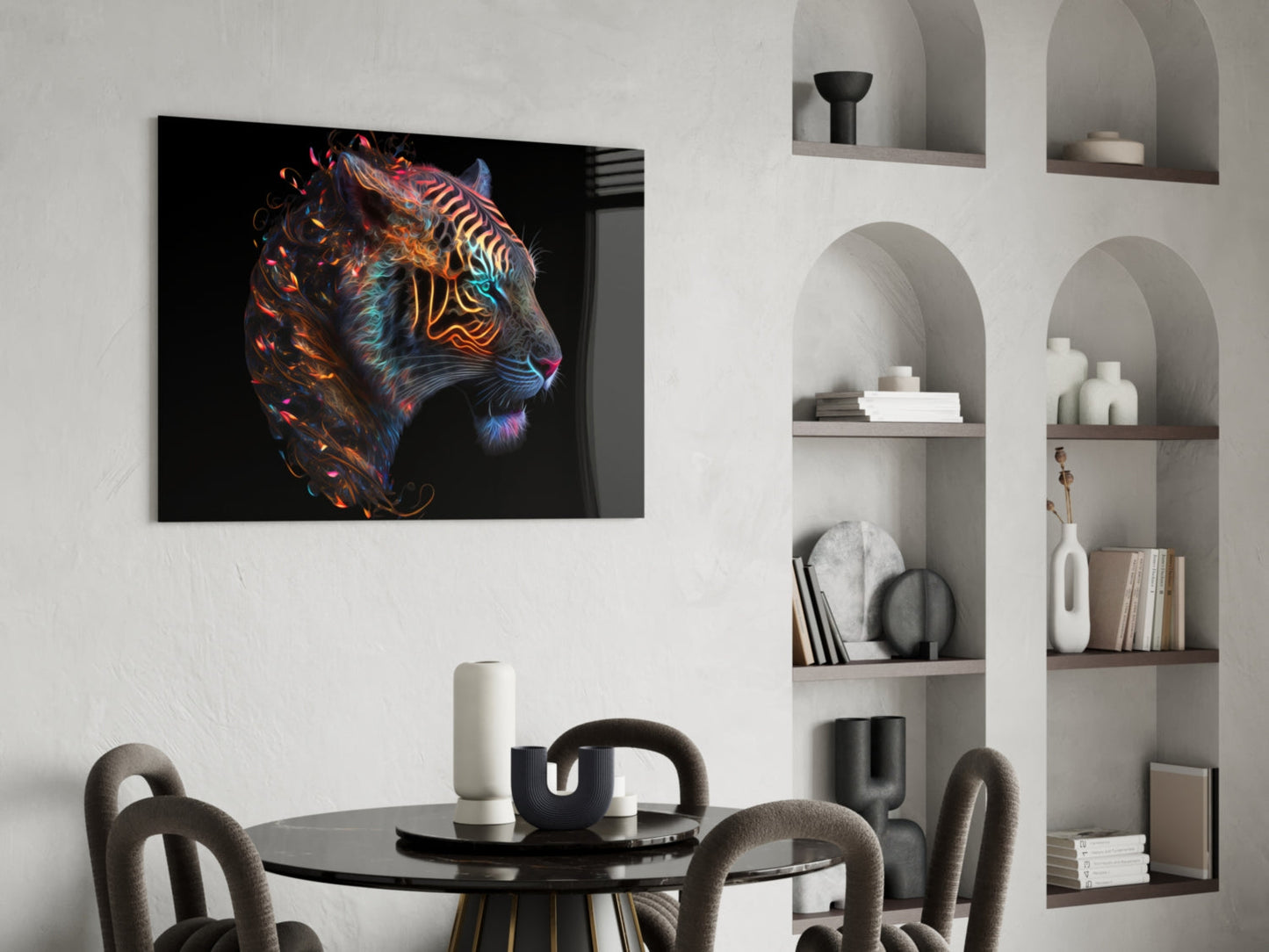 Fiery Swirl Leopard Head Profile Glass Wall Art