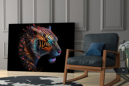 Fiery Swirl Leopard Head Profile Glass Wall Art