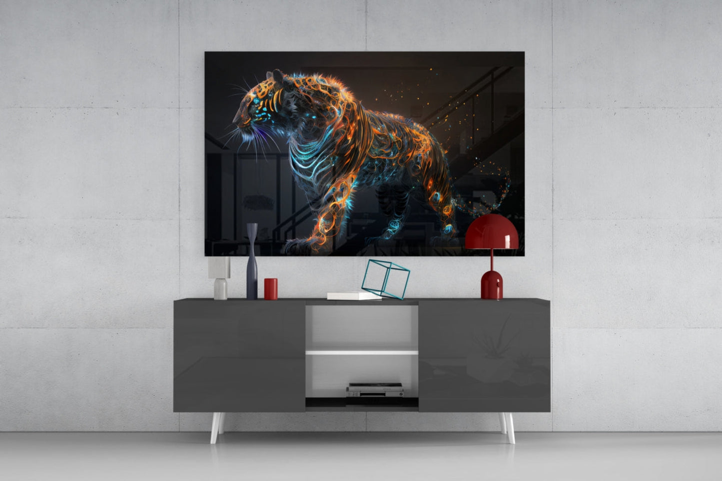Glowing Ember Prowling Tiger Body Glass Wall Art