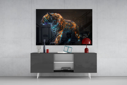 Glowing Ember Prowling Tiger Body Glass Wall Art