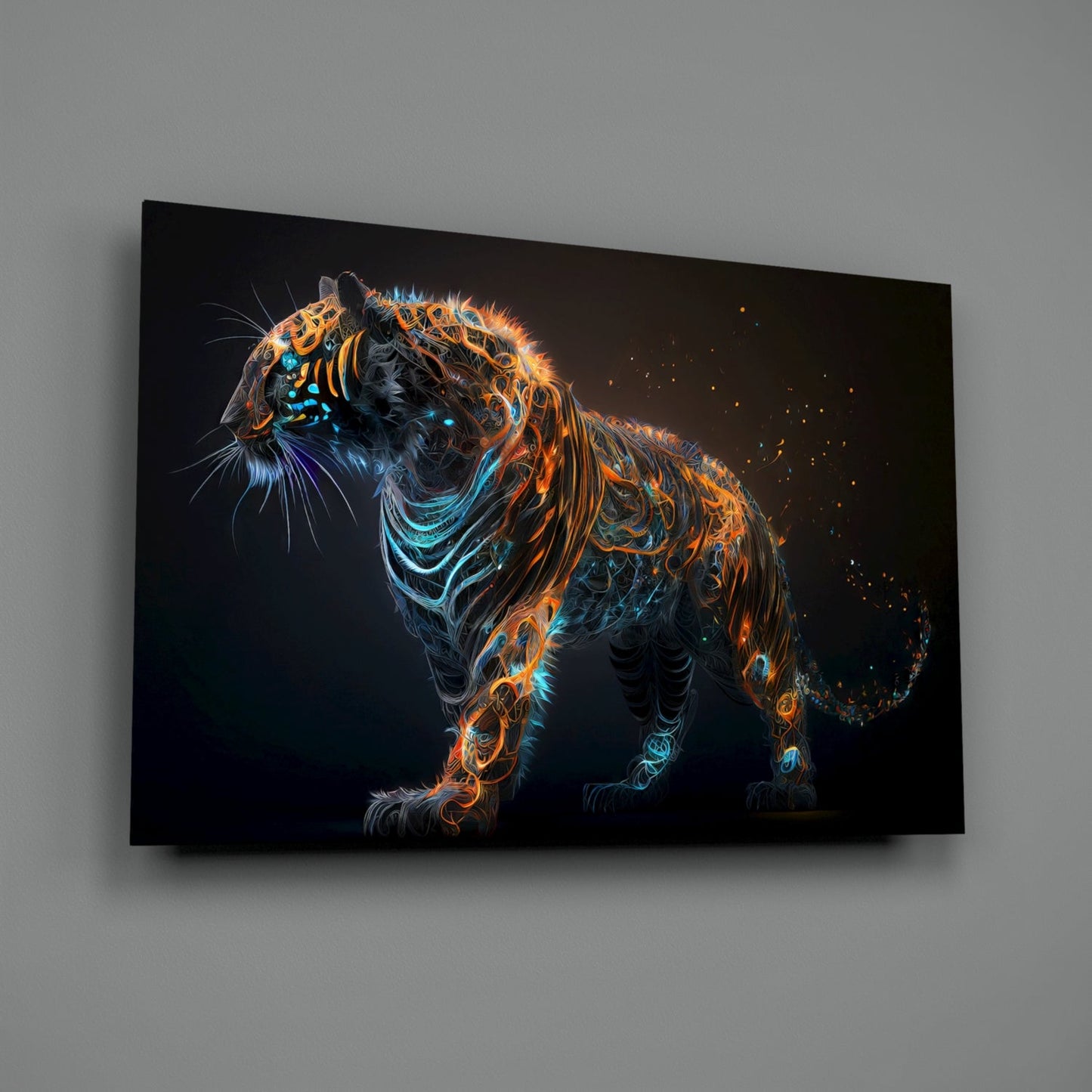 Glowing Ember Prowling Tiger Body Glass Wall Art