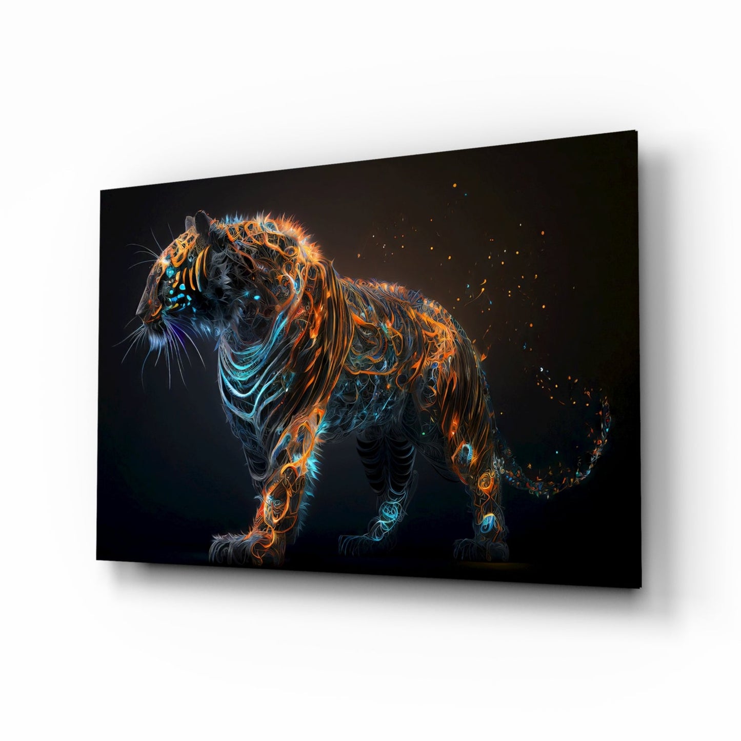 Glowing Ember Prowling Tiger Body Glass Wall Art