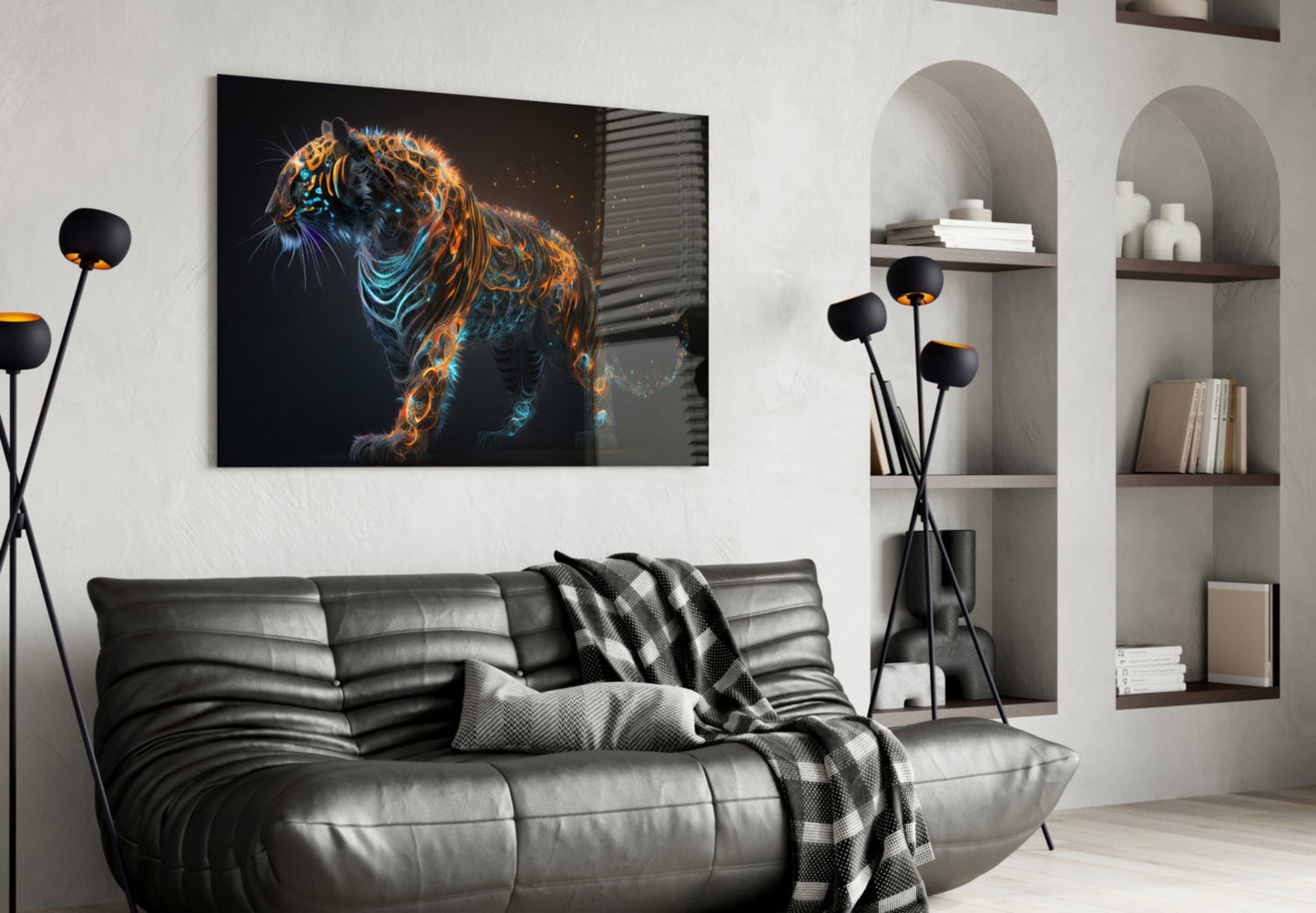 Glowing Ember Prowling Tiger Body Glass Wall Art