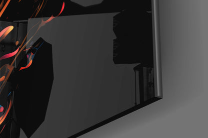 Neon Outline Tiger Head Flames Glass Wall Art