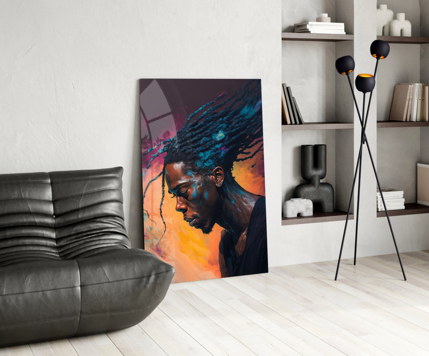 Braided Locs Man On Sunset Hues Glass Wall Art