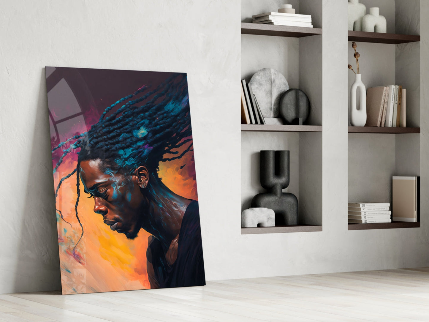 Braided Locs Man On Sunset Hues Glass Wall Art