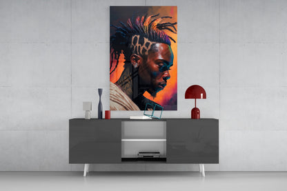 Leopard Print Hair Man Portrait Glass Wall Art