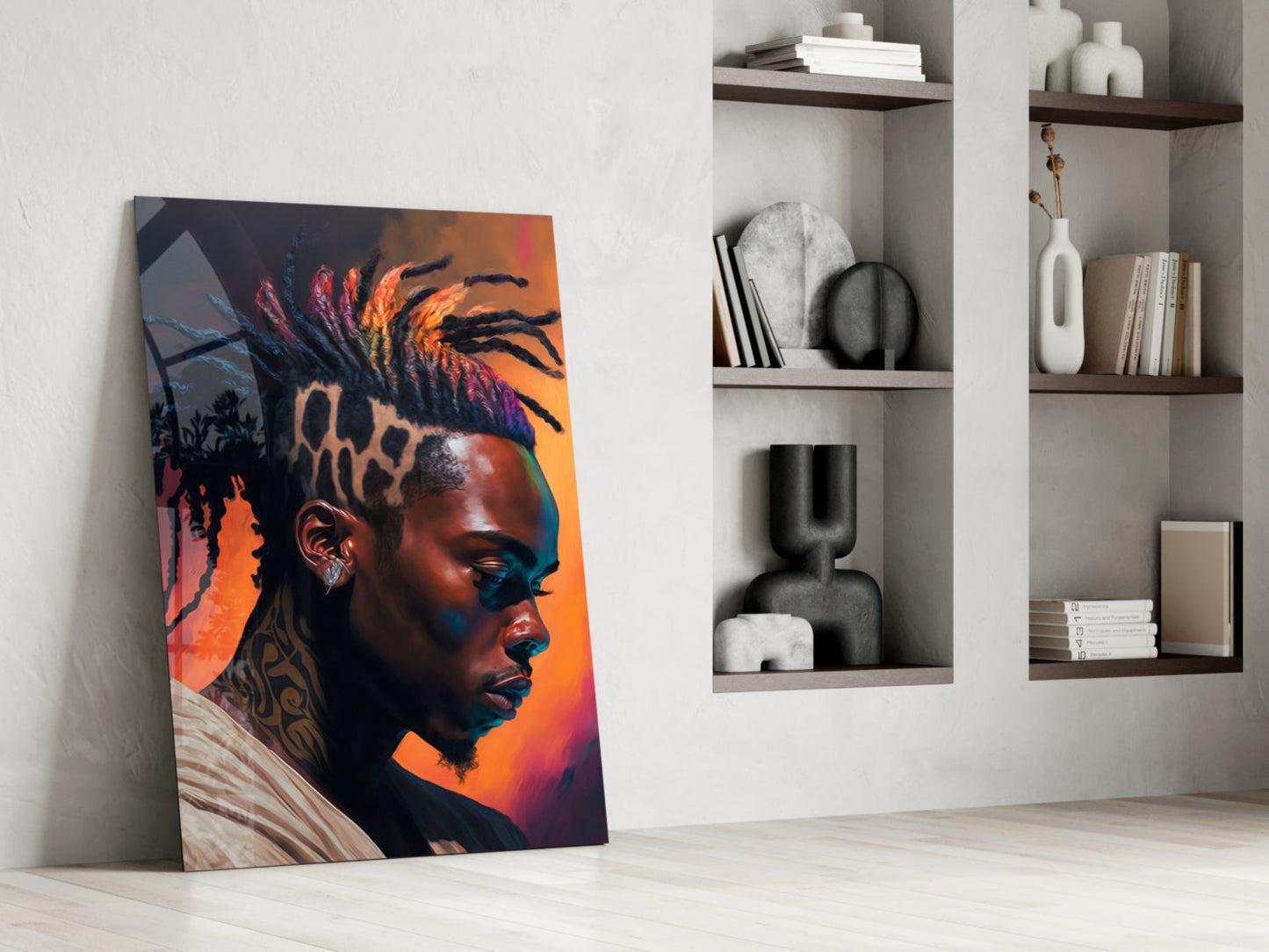 Leopard Print Hair Man Portrait Glass Wall Art