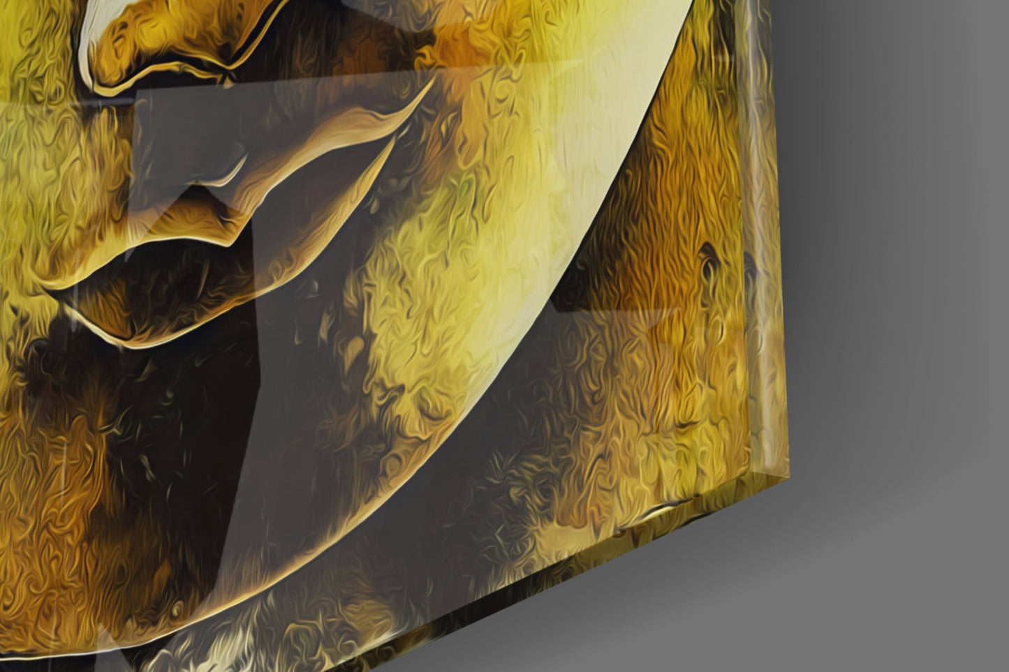 Golden Yellow Serene Buddha Face Glass Wall Art