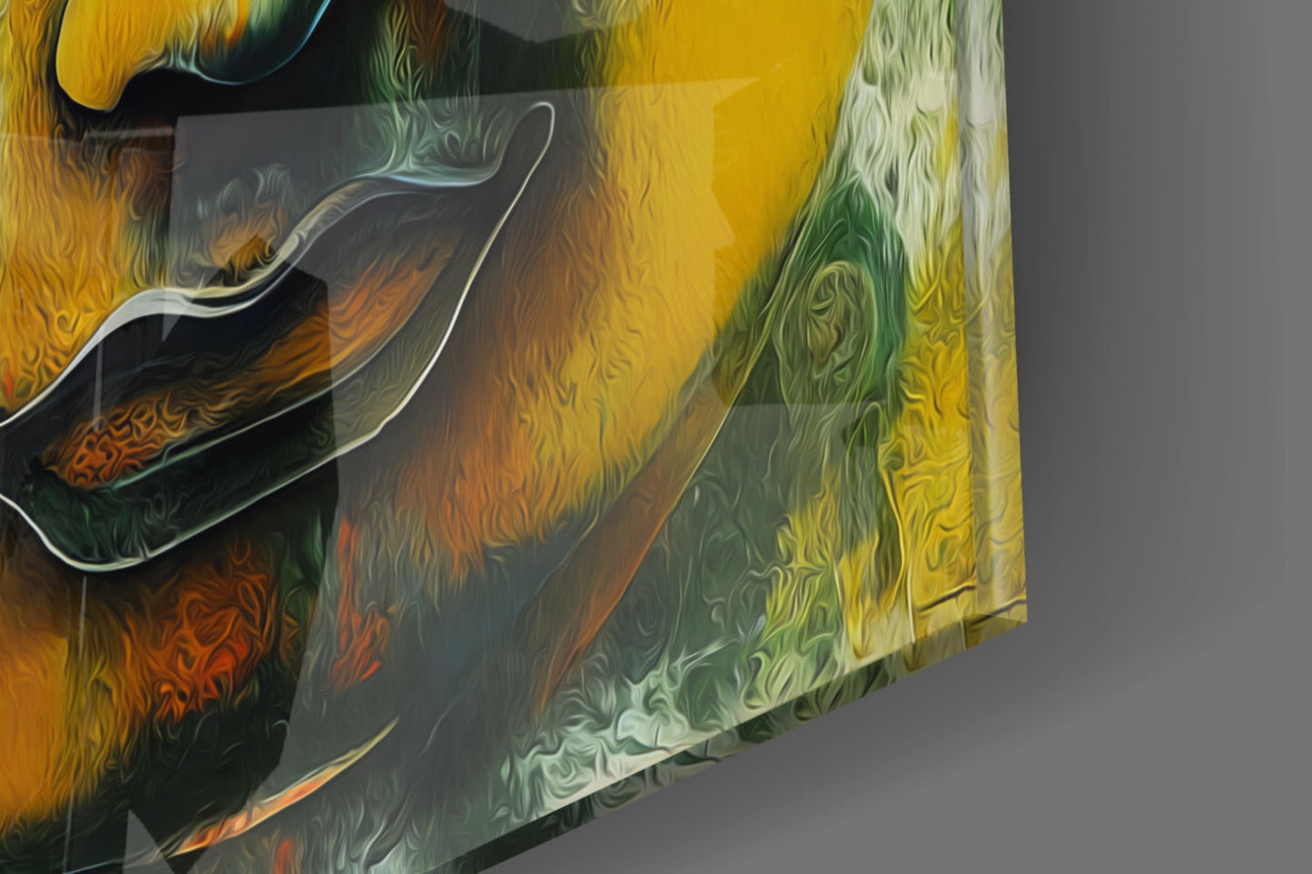 Buddha Face Teal and Rust Abstract Glass Wall Art