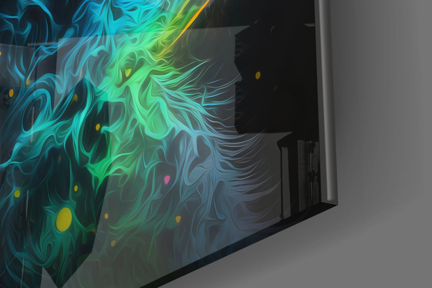 Rainbow Neon Fur Cat Moon Portrait Glass Wall Art