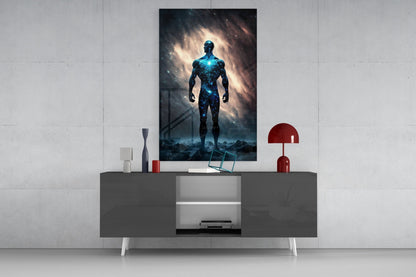 Nebula Cosmic Man On Rocky Ground Glass Wall Art