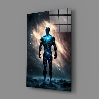 Nebula Cosmic Man On Rocky Ground Glass Wall Art
