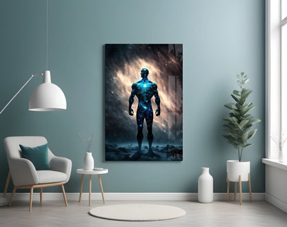 Nebula Cosmic Man On Rocky Ground Glass Wall Art