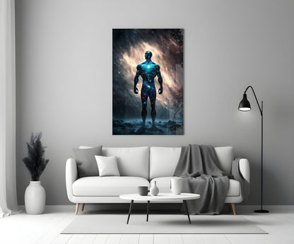 Nebula Cosmic Man On Rocky Ground Glass Wall Art