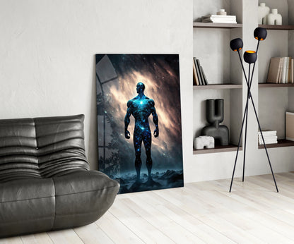 Nebula Cosmic Man On Rocky Ground Glass Wall Art