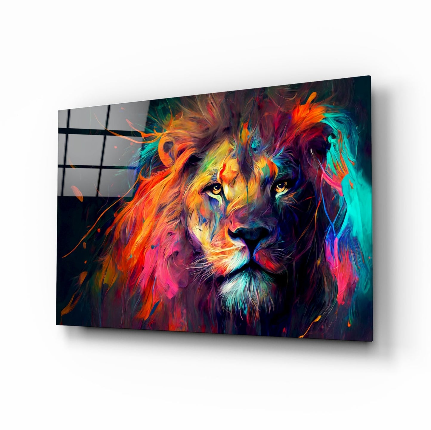 Sunset Orange Flowing Mane Lion Glass Wall Art