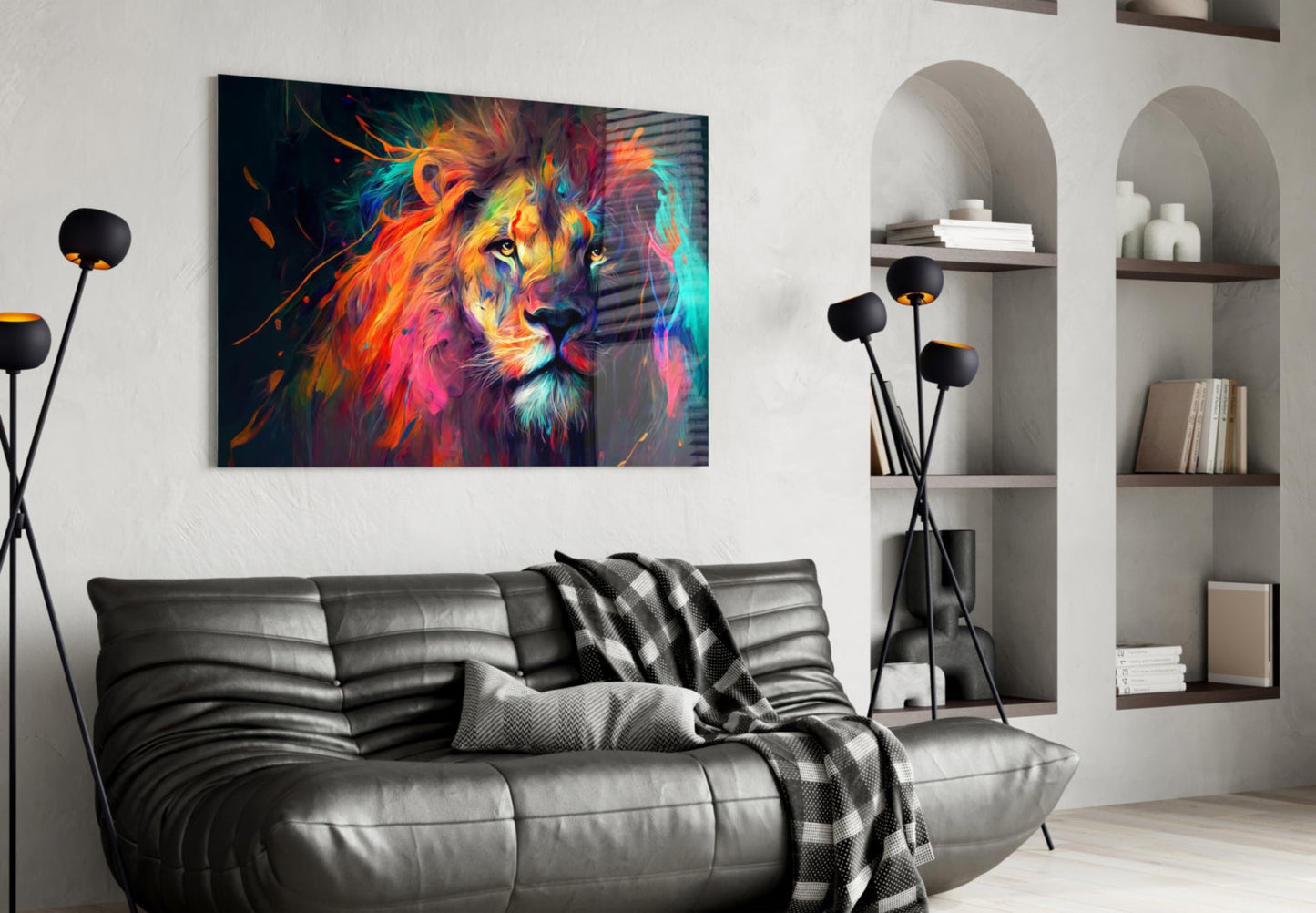 Sunset Orange Flowing Mane Lion Glass Wall Art