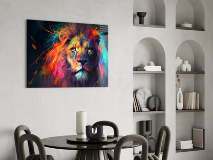 Sunset Orange Flowing Mane Lion Glass Wall Art