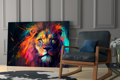 Sunset Orange Flowing Mane Lion Glass Wall Art
