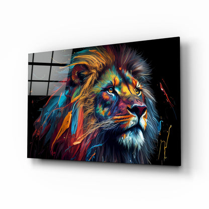 Gold Blue Windswept Roaring Lion Glass Wall Art