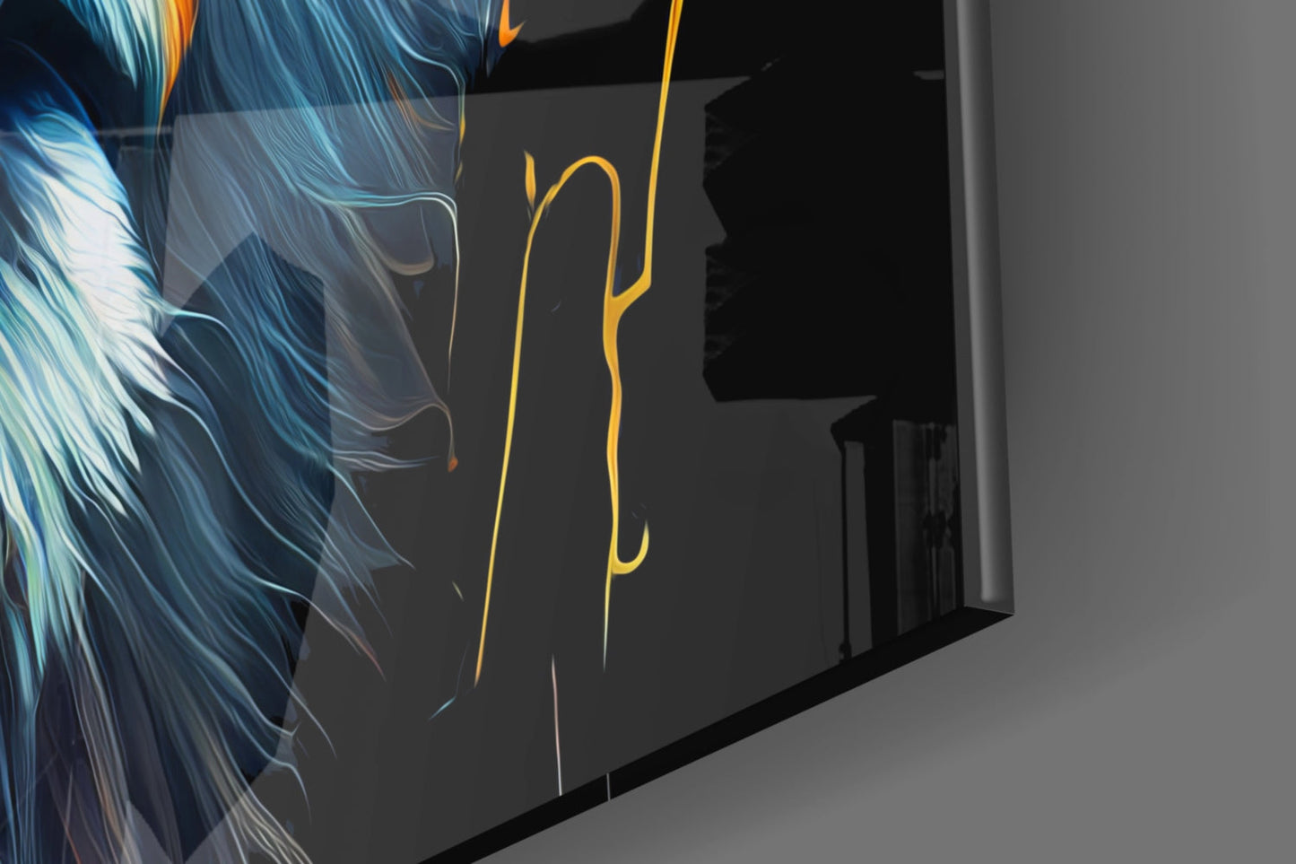 Gold Blue Windswept Roaring Lion Glass Wall Art