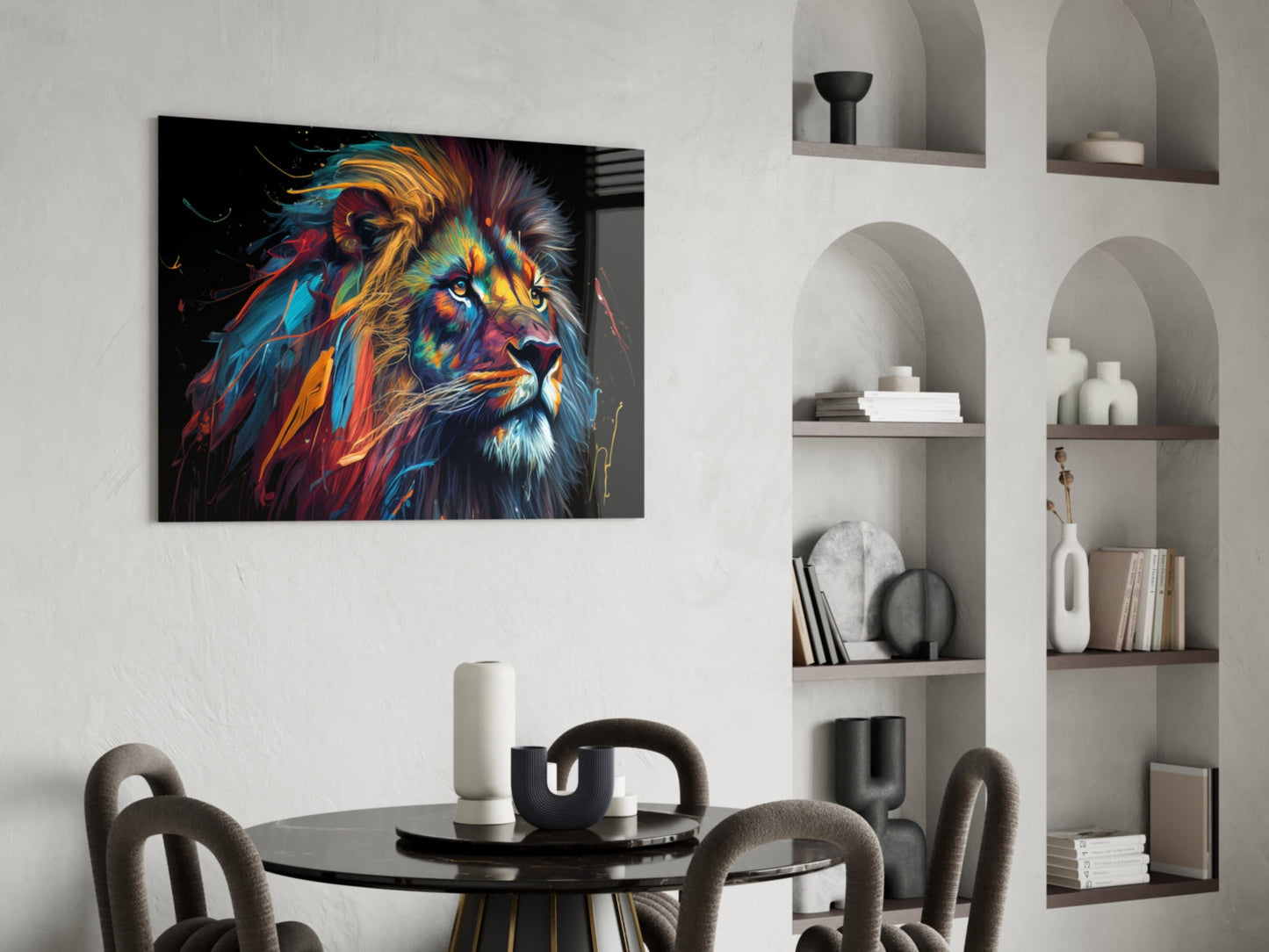 Gold Blue Windswept Roaring Lion Glass Wall Art