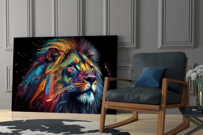 Gold Blue Windswept Roaring Lion Glass Wall Art