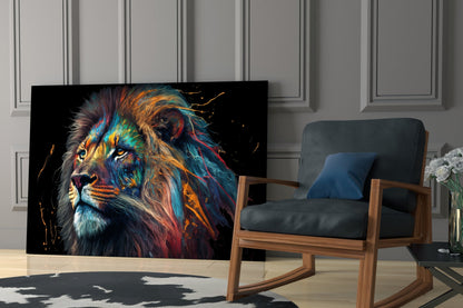 Tall Rainbow Mane Gazing Lion Glass Wall Art