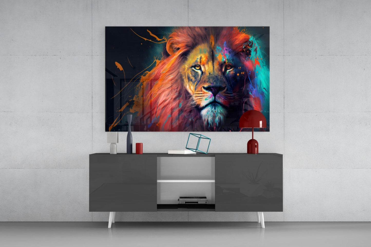 Coral Pink Mane Watchful Lion Glass Wall Art
