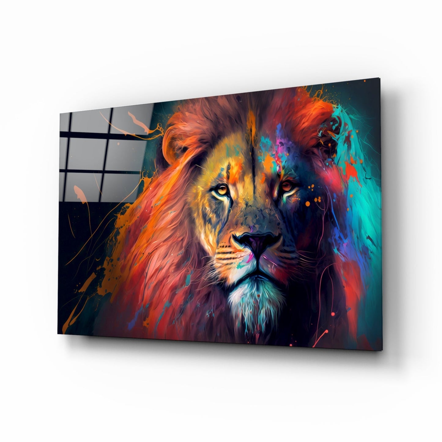 Coral Pink Mane Watchful Lion Glass Wall Art