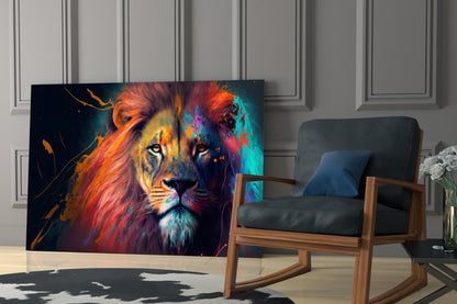 Coral Pink Mane Watchful Lion Glass Wall Art