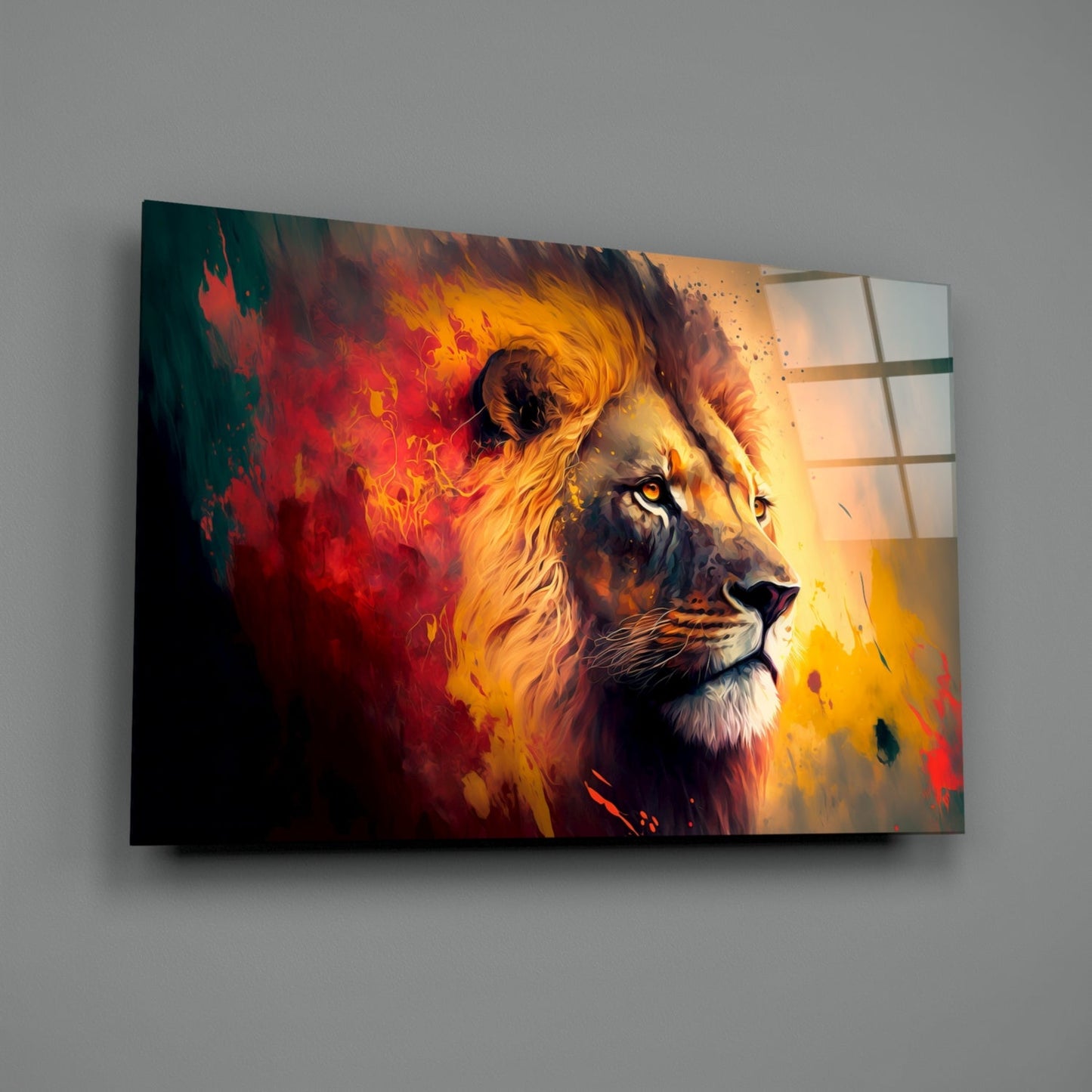 Ember Red Yellow Mane Lion Profile Glass Wall Art