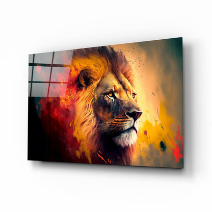 Ember Red Yellow Mane Lion Profile Glass Wall Art