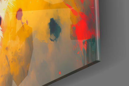 Ember Red Yellow Mane Lion Profile Glass Wall Art