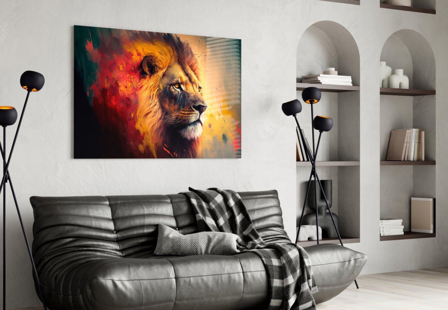 Ember Red Yellow Mane Lion Profile Glass Wall Art