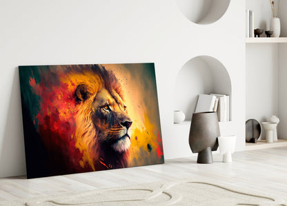 Ember Red Yellow Mane Lion Profile Glass Wall Art